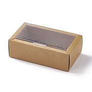 Cardboard Paper Gift Box, with Plastic Clear Window, Rectangle, BurlyWood, Fold: 14.1x8x4.6cm(CON-G016-02B)