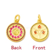 Rack Plating Alloy Enamel Pendants with Jump Ring, Double Side Pattern Flat Round Charms, Matte Gold Color, Champagne Yellow, 16x13x1.8mm, Jump Ring: 6x1mm, 4mm Inner Diameter(ENAM-M048-27MG-B)