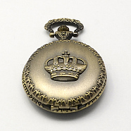 Vintage Zinc Alloy Quartz Watch Heads for Pocket Watch Pendant Necklace Making, Flat Round with Crown, Antique Bronze, 59x46x17mm, Hole: 15x5mm(WACH-R005-24)