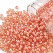 TOHO Round Seed Beads, Japanese Seed Beads, (925F) Coral Lined Light Topaz Frosted, 8/0, 3mm, Hole: 1mm, about 220pcs/10g(X-SEED-TR08-0925F)