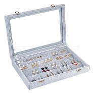 4-Slot Rectangle Velvet Earring Presentation Boxes, Clear Glass Window Jewelry Organizer Holder Case, for Earrings Storage, Light Grey, 28.2x20.8x4.9cm(VBOX-WH0003-20B)