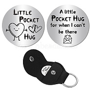 1Pc Stainless Steel Commemorative Coins, Pocket Hug Coin, Inspirational Quote Coin, Flat Round, Stainless Steel Color, with 1Pc PU Leather Guitar Clip, Heart, 30x2mm(AJEW-CN0001-95B)