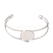 Nickel Free Brass Cuff Bangle Making, Blank Bangle Base, with Flat Round Tray, Silver Color Plated, 63mm, Tray: 20mm(X-KK-J184-57S-NF)
