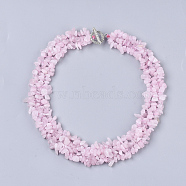 3-Layered Natural Rose Quartz Chip Beaded Necklaces, with Tibetan Style Alloy Toggle Clasps, 17.5~18.7 inch(445~475mm)(NJEW-S419-01F)