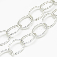 Aluminum Cable Chains, Textured, Unwelded, Oval, Silver Color Plated, 19.5x14.5x2mm(CHA-S001-103)