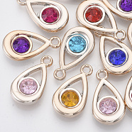 UV Plating ABS Plastic Pendants, with Acrylic Rhinestone, Faceted, Teardrop, Light Gold, Mixed Color, 30x16x7mm, Hole: 3mm(KY-N007-64)
