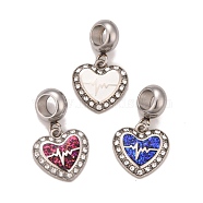 304 Stainless Steel Crystal Rhinestone European Dangle Charms, Large Hole Pendants, with Enamel and Fluorescence Slice, Stainless Steel Color, Heart with Heartbeat Pattern, Mixed Color, 22.5mm, Hole: 4.5mm(STAS-F278-20P)