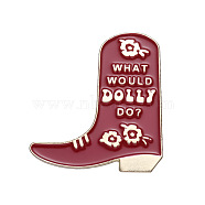 Cute Cowboy Boots with Word What Would Dolly Do Safety Brooch Pin, Alloy Enamel Badge for Suit Shirt Collar, Men/Women, Dark Red, 29x28mm(JEWB-PW0002-09)