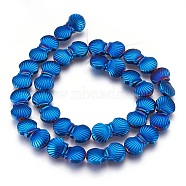 Electroplated Non-magnetic Synthetic Hematite Beads Strands, Polish, Shell, Blue Plated, 10.5x10x4mm, Hole: 1mm, about 40pcs/strand, 15.55 inch(39.5cm)(G-P392-L02)