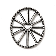 Tibetan Style 304 Stainless Steel Filigree Joiners, Oval Wheel with Heart Pattern, Antique Silver, 22x18x1.5mm(STAS-G278-04AS)