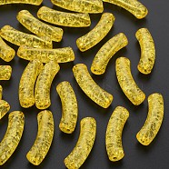 Transparent Crackle Acrylic Beads, Curved Tube, Gold, 32x8x10mm, Hole: 1.6mm, about 330pcs/500g(CACR-S009-001A-N81)