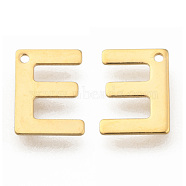 304 Stainless Steel Charms, Letter, Initial Charms, Real 18k Gold Plated, Letter.E, 11x6~12x0.8mm, Hole: 1mm(STAS-P141-E)