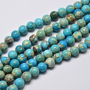 Natural Imperial Jasper Beads Strands, Round, Dyed, Sky Blue, 4mm, Hole: 1mm, about 90pcs/strand, 15.2 inch(X-G-I122-4mm-10)