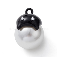Halloween Spray Painted Alloy Pendants, with Plastic Pearls, Ghost Charm, Black, 22x16x19mm, Hole: 2mm(PALLOY-R139-02A-02)