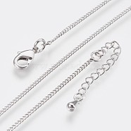 Long-Lasting Plated Brass Curb Chain Necklaces, with Lobster Claw Clasp, Nickel Free, Real Platinum Plated, 18.11 inch(46cm), 1.2mm(NJEW-K112-07P-NF)