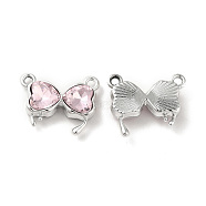 Glass Charms, Rack Plating Platinum Alloy Findings, Nickel Free, Bowknot, Pink, 14x16x4.5mm, Hole: 1.5mm(PALLOY-O106-20P-02)