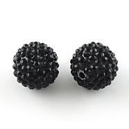 Resin Rhinestone Beads, with Acrylic Round Beads Inside, for Bubblegum Jewelry, Black, 16x14mm, Hole: 2~2.5mm(RESI-S315-14x16-01)