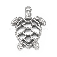 304 Stainless Steel Pendant, Hollow, Tortoise Charm, Stainless Steel Color, 22x16x2mm, Hole: 1.6mm(STAS-F287-45P)