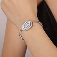 Cubic Zirconia Hexagon Link Bracelet, with 304 Stainless Steel Chains, Stainless Steel Color, 7 inch(17.7cm)(BJEW-Q775-06P)