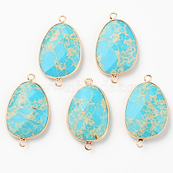 Natural Dyed Regalite/Imperial Jasper/Sea Sediment Jasper Links, with Light Gold Plated Edge Brass Loops, Faceted, Oval, Deep Sky Blue, 39x23x7mm, Hole: 2mm(G-R464-001D)