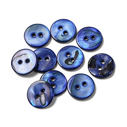 Freshwater Shell Buttons, 2-Hole, Flat Round, Blue, 15x1~2mm, Hole: 2mm(SHEL-C005-01B-07)