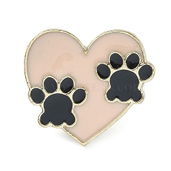 Enamel Pins, Golden Alloy Brooches, for Backpack Clothes, Heart with Paw Print, Pink, 24x27x2mm(JEWB-S019-06A)