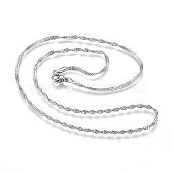 304 Stainless Steel Singapore Chain Necklaces, Water Wave Chain Necklaces, with Lobster Claw Clasps, Stainless Steel Color, 17.7 inch(45cm), 2mm(NJEW-G271-27P)