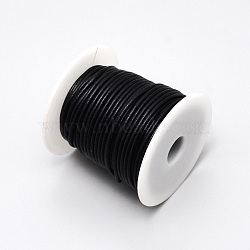 Cowhide Cord, Leather Jewelry Cord, Jewelry DIY Making Material, Black, 3~3.4mm(WL-WH0004-01F-01)