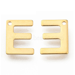 304 Stainless Steel Charms, Letter, Initial Charms, Real 18k Gold Plated, Letter.E, 11x6~12x0.8mm, Hole: 1mm(STAS-P141-E)