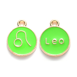 Alloy Enamel Pendants, Cadmium Free & Lead Free, Flat Round with Constellation, Light Gold, Pale Green, Leo, 22x18x2mm, Hole: 1.5mm(ENAM-S124-01A-06G)