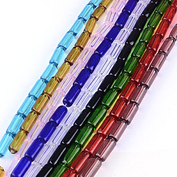Transparent Glass Bead Strands, Tube, Mixed Color, 15x6mm, Hole: 1mm, about 22pcs/strand, 12.5 inch