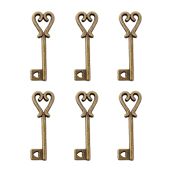 Tibetan Silver Antique Bronze Tone Especial Key Charms Pendants, Lead Free and Nickel Free, Size: about 25mm long, 8mm wide, 2mm thick, hole: 1mm