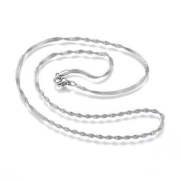 304 Stainless Steel Singapore Chain Necklaces, Water Wave Chain Necklaces, with Lobster Claw Clasps, Stainless Steel Color, 17.7 inch(45cm), 2mm