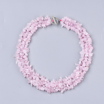 3-Layered Natural Rose Quartz Chip Beaded Necklaces, with Tibetan Style Alloy Toggle Clasps, 17.5~18.7 inch(445~475mm)