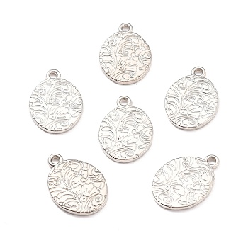 CCB Plastic Pendants, Oval with Flower, Platinum, 25x17.5x2mm, Hole: 2.2mm