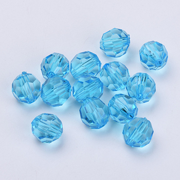 Transparent Acrylic Beads, Faceted, Round, Deep Sky Blue, 6x5.5mm, Hole: 1.3mm, about 4200pcs/500g