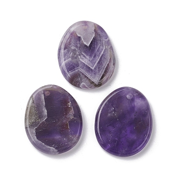 Natural Amethyst Pendants, Oval Charms, 40~41x32~33x6mm, Hole: 2.3~3mm
