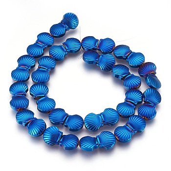 Electroplated Non-magnetic Synthetic Hematite Beads Strands, Polish, Shell, Blue Plated, 10.5x10x4mm, Hole: 1mm, about 40pcs/strand, 15.55 inch(39.5cm)