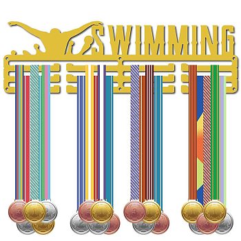 Iron Medal Holder Frame, Medals Display Hanger Rack, with Screws, Rectangle with Swimming, Sports, 123x400mm