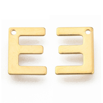 304 Stainless Steel Charms, Letter, Initial Charms, Real 18k Gold Plated, Letter.E, 11x6~12x0.8mm, Hole: 1mm