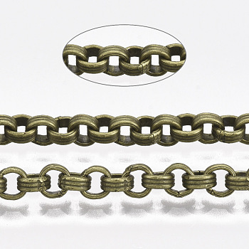 Iron Groove Link Rolo Chains, Unwelded, with Spool, Antique Bronze, 4.2x1.6mm, about 82.02 Feet(25m)/roll