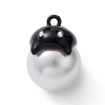 Halloween Spray Painted Alloy Pendants, with Plastic Pearls, Ghost Charm, Black, 22x16x19mm, Hole: 2mm