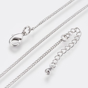 Long-Lasting Plated Brass Curb Chain Necklaces, with Lobster Claw Clasp, Nickel Free, Real Platinum Plated, 18.11 inch(46cm), 1.2mm