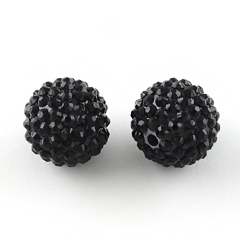 Resin Rhinestone Beads, with Acrylic Round Beads Inside, for Bubblegum Jewelry, Black, 16x14mm, Hole: 2~2.5mm