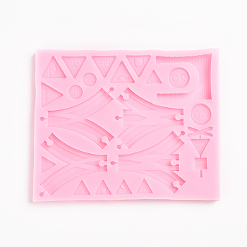 Food Grade Silicone Molds, Fondant Molds, For DIY Cake Decoration, Chocolate, Candy, UV Resin & Epoxy Resin Jewelry Making, Building Block, Pink, 150x125x8mm, Flat Round: 10mm and 17mm, Triangle: 12x12mm and 19x21mm, Other Shape: 37~49x2~53mm