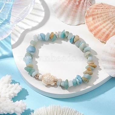 Natural Flower Amazonite Chip Beaded Stretch Bracelets(BJEW-JB10689-03)-2