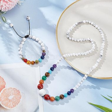 Arricraft Halskette mit runden Perlen aus natürlichen und synthetischen gemischten Edelsteinen und geflochtenes Perlenarmband(SJEW-AR0001-01)-3