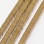 Electroplate Non-magnetic Synthetic Hematite Heishi Beads Strands, Thin Slice Flat Square Beads, Grade A, Golden Plated, 4x4x1mm, Hole: 1mm, about 400pcs/strand, 16 inch(X-G-J171A-4x4mm-06)