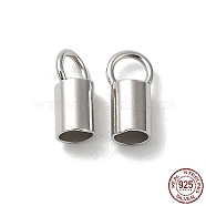 Rhodium Plated 925 Sterling Silver Cord Ends, End Caps, Column, Platinum, 7x3.5x3mm, Hole: 2.3mm, Inner Diameter: 2.5mm(STER-P055-01D-P)