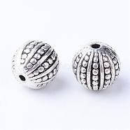 Tibetan Style Alloy Beads, Round, Cadmium Free & Lead Free, Antique Silver, 10.5~11x10mm, Hole: 1.5mm, about 270pcs/1000g(TIBE-Q063-102AS-RS)